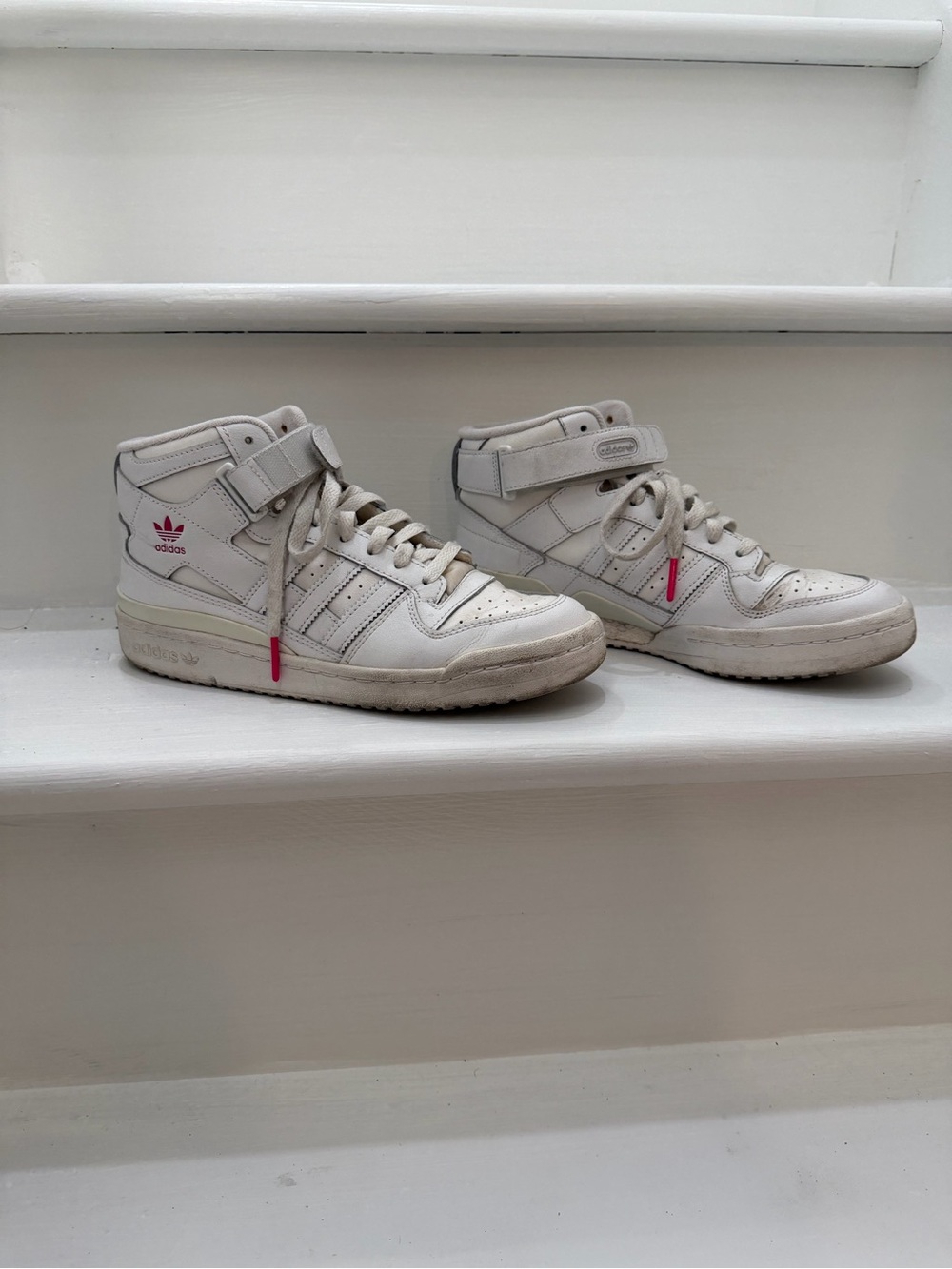 Adidas High-Top Sneakers with Hot Pink Accents